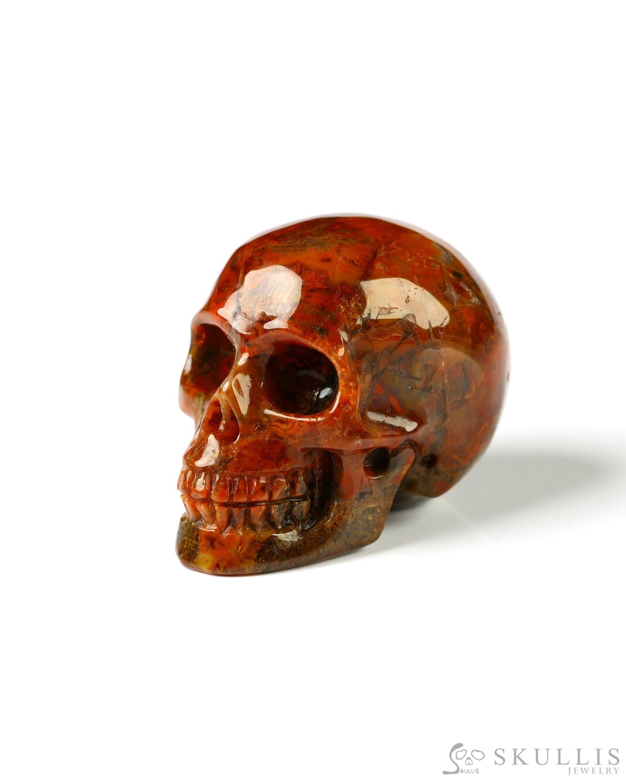 1.1’’ Red Crazy Lace Agate Carved Gem Skull Skullis Realistic - 9800021 Tiny Gemstone