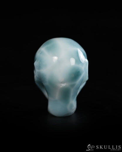 1.1’’ Larimar Hand Carved Gem Elf Skullis Realistic - 9900360 - Tiny Gemstone Skull