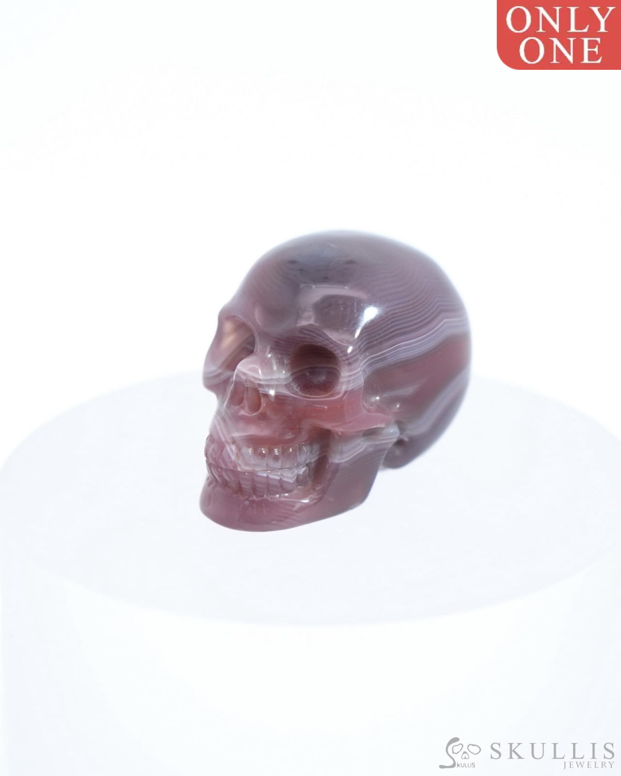1.1’’ Mozambique Agate Carved Gem Skull Skullis Realistic - 0500034 Tiny Gemstone Skull
