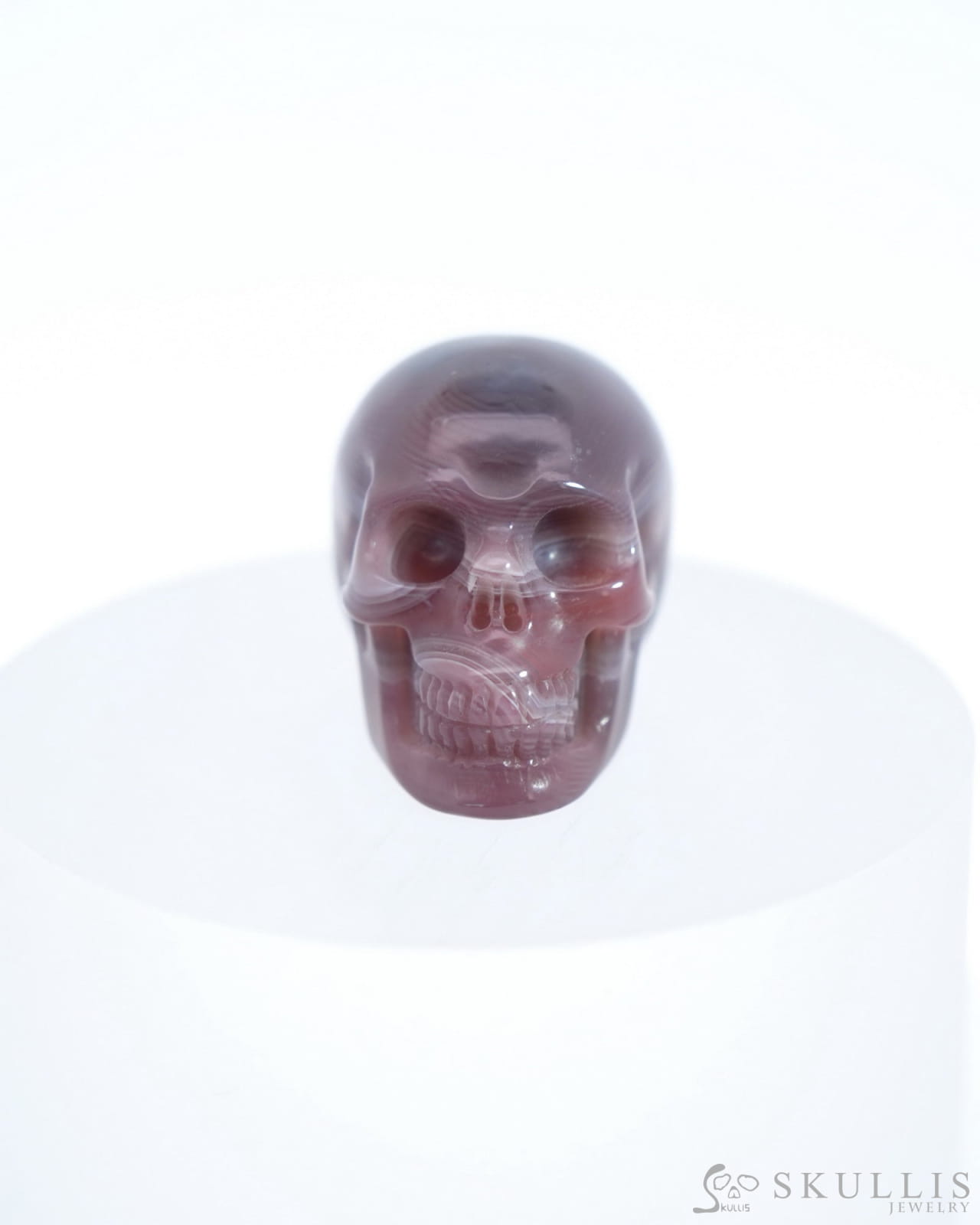 1.1’’ Mozambique Agate Carved Gem Skull Skullis Realistic - 0500034 Tiny Gemstone Skull