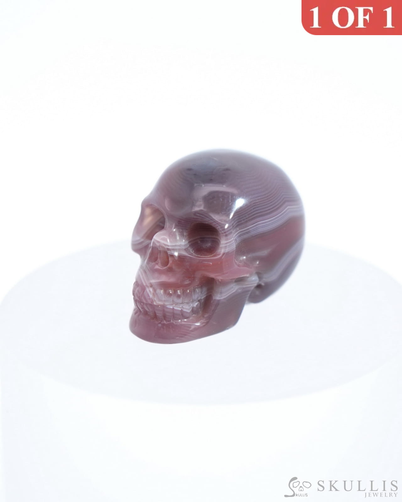 1.1’’ Mozambique Agate Carved Gem Skull Skullis Realistic - 0500034 Tiny Gemstone Skull