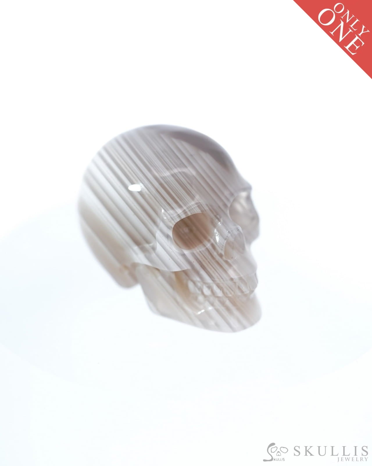 1.1’’ Mozambique Agate Carved Gem Skull Skullis Realistic - 9500094 Tiny Gemstone