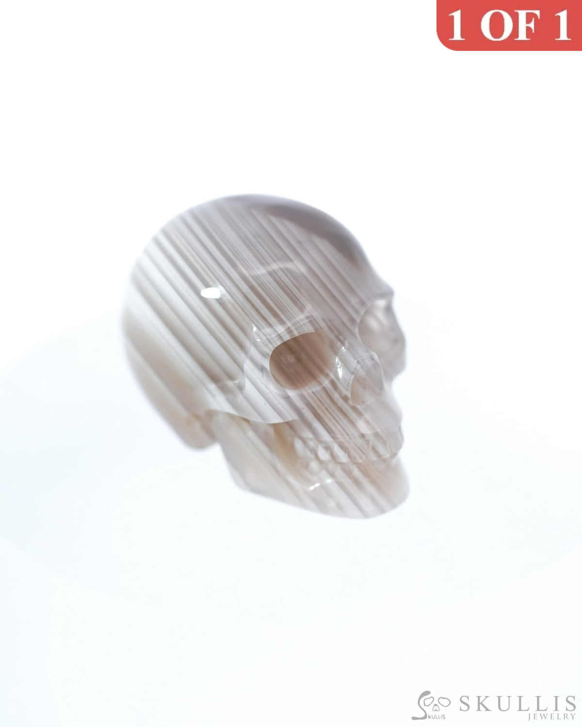 1.1’’ Mozambique Agate Carved Gem Skull Skullis Realistic - 9500094 Tiny Gemstone