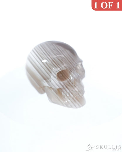 1.1’’ Mozambique Agate Carved Gem Skull Skullis Realistic - 9500094 Tiny Gemstone