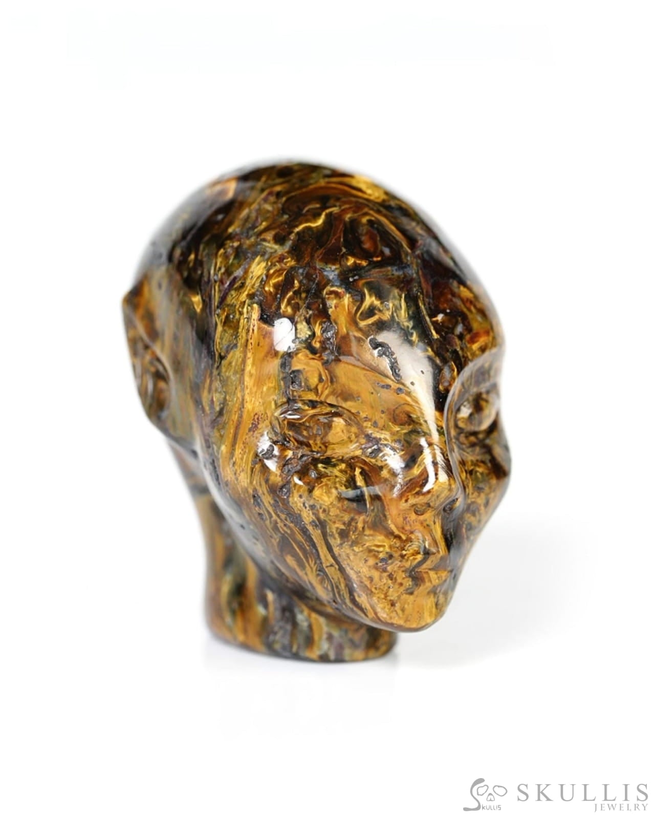 1.1’’ Pietersite Hand Carved Fairy Elf Alien Crystal Skull- Y9500462 - Tiny Gemstone Skull