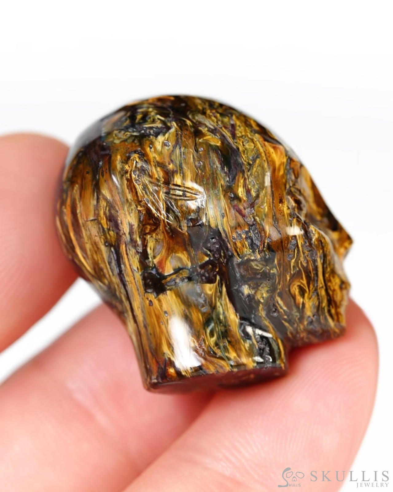 1.1’’ Pietersite Hand Carved Fairy Elf Alien Crystal Skull- Y9500462 - Tiny Gemstone Skull