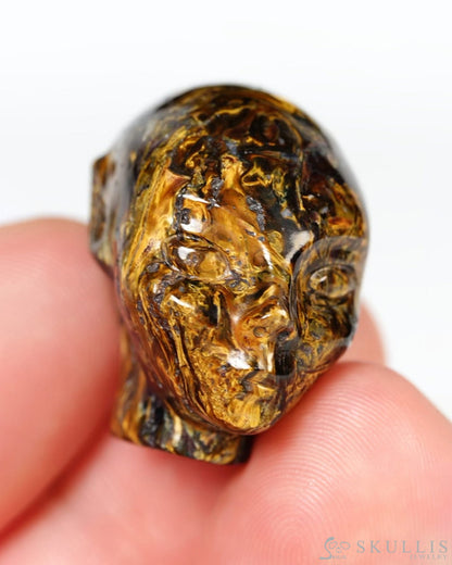 1.1’’ Pietersite Hand Carved Fairy Elf Alien Crystal Skull- Y9500462 - Tiny Gemstone Skull