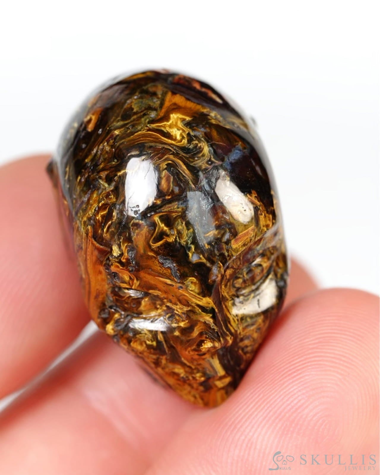 1.1’’ Pietersite Hand Carved Fairy Elf Alien Crystal Skull- Y9500462 - Tiny Gemstone Skull