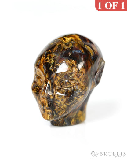 1.1’’ Pietersite Hand Carved Fairy Elf Alien Crystal Skull- Y9500462 - Tiny Gemstone Skull