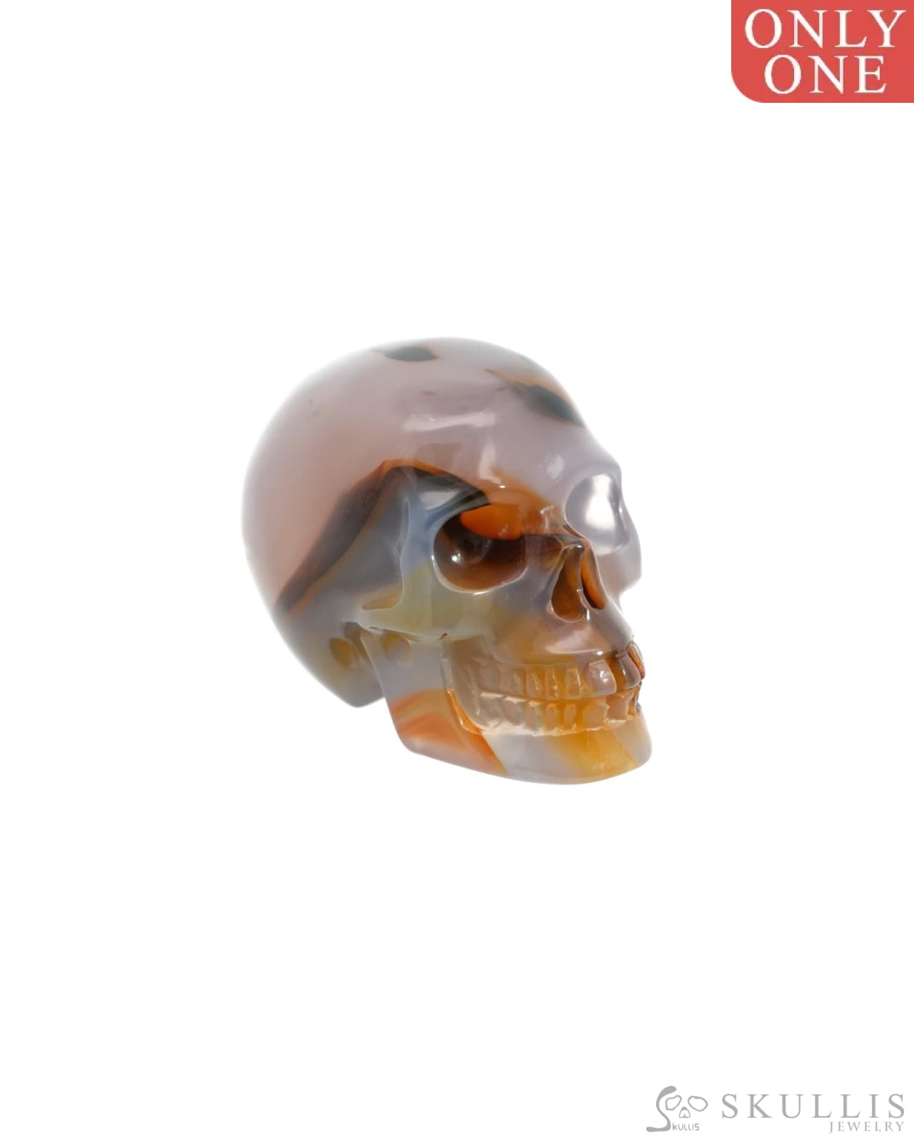 1.1’’Agate Carved Gem Skull Skullis Realistic - 9500189 Tiny Gemstone Skull