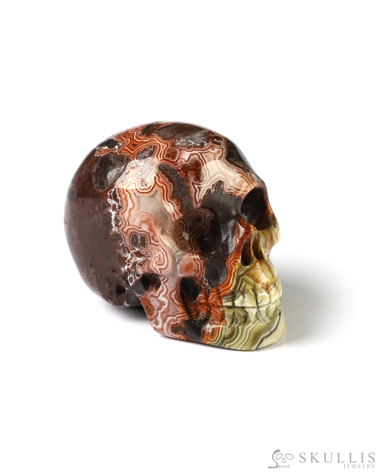 1.1’’ Red Crazy Lace Agate Carved Gem Skull Skullis Realistic - 9800022 Tiny Gemstone