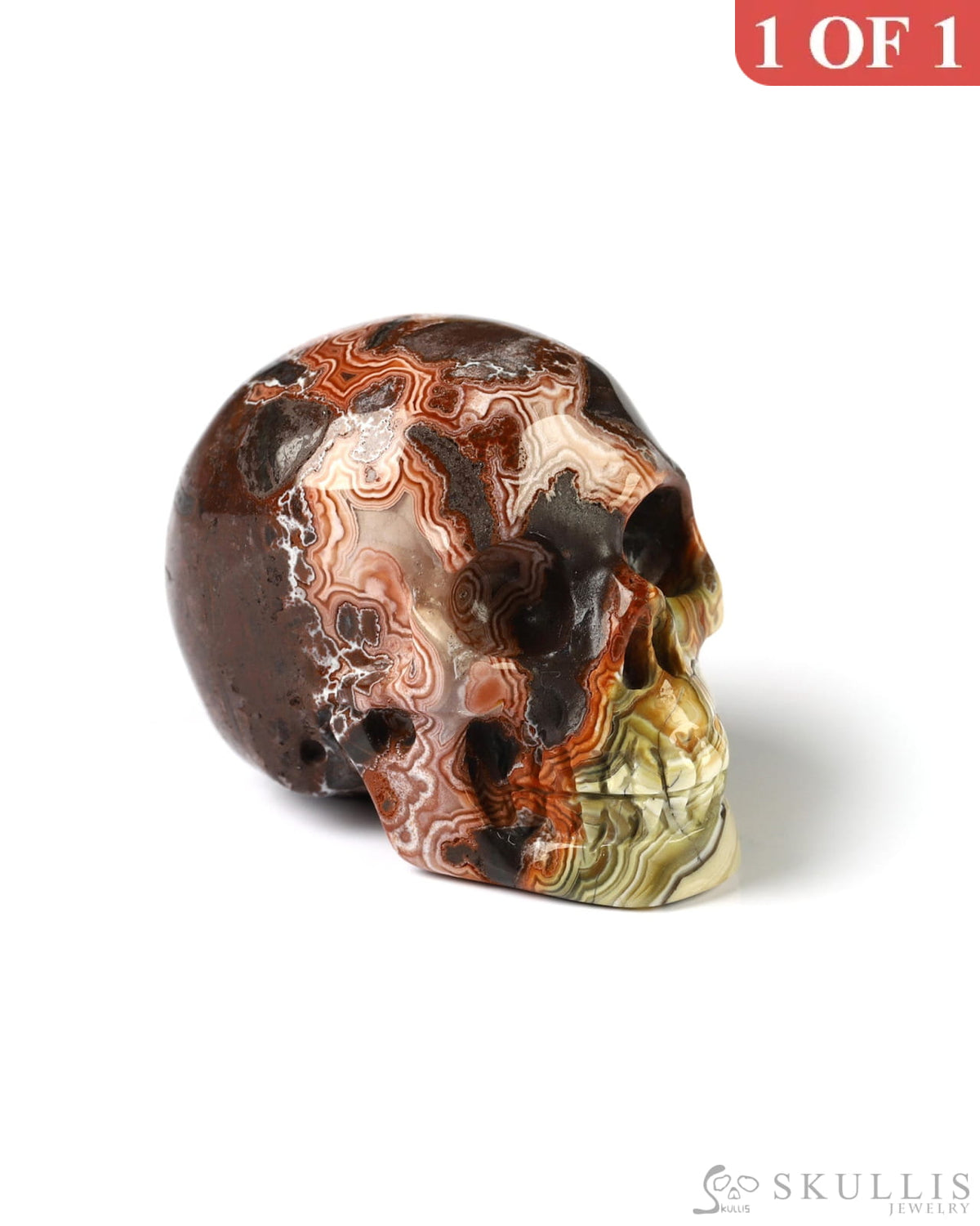 1.1’’ Red Crazy Lace Agate Carved Gem Skull Skullis Realistic - 9800022 Tiny Gemstone