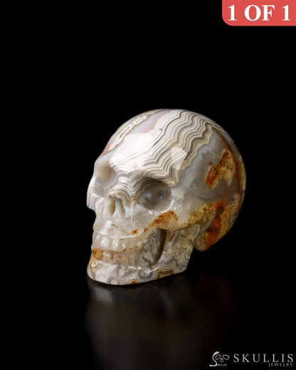 1.1’’ Red Crazy Lace Agate Carved Gem Skull Skullis Realistic - 9800023 Tiny Gemstone