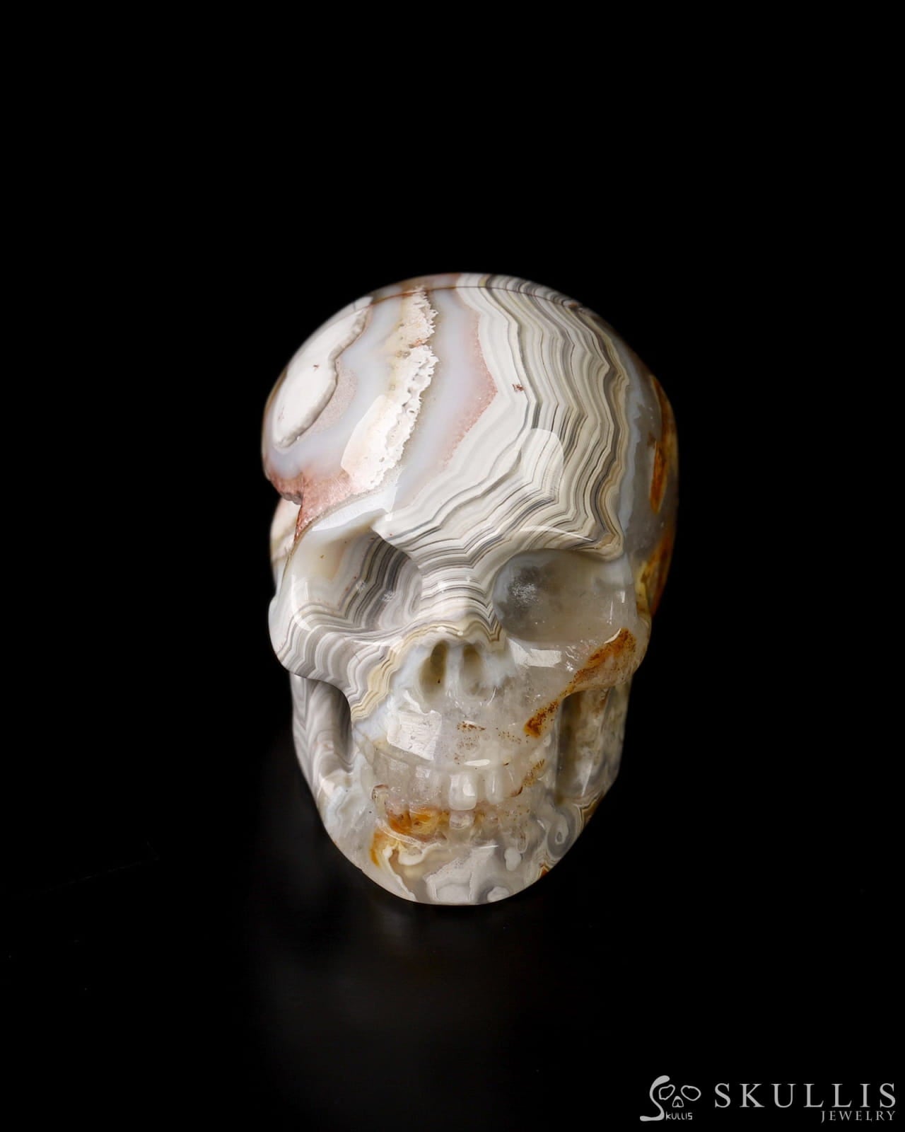 1.1’’ Red Crazy Lace Agate Carved Gem Skull Skullis Realistic - 9800023 Tiny Gemstone