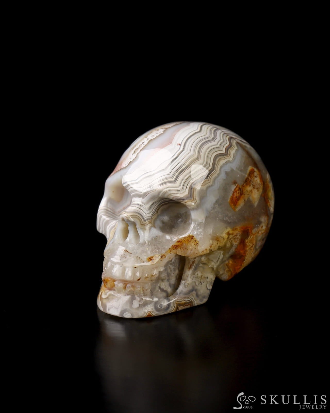 1.1’’ Red Crazy Lace Agate Carved Gem Skull Skullis Realistic - 9800023 Tiny Gemstone
