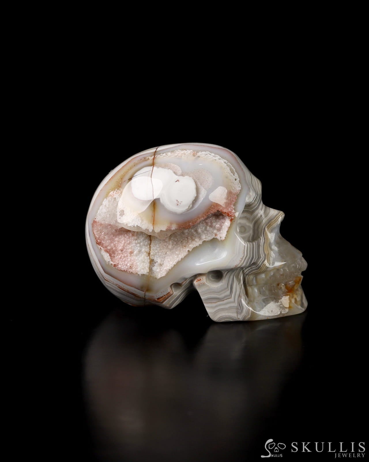 1.1’’ Red Crazy Lace Agate Carved Gem Skull Skullis Realistic - 9800023 Tiny Gemstone