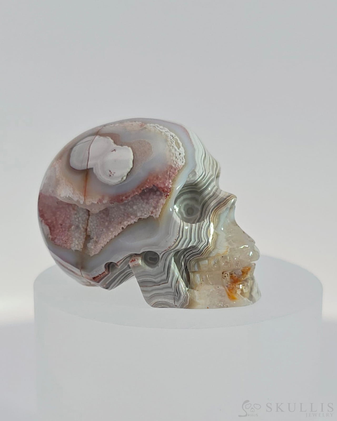 1.1’’ Red Crazy Lace Agate Carved Gem Skull Skullis Realistic - 9800023 Tiny Gemstone