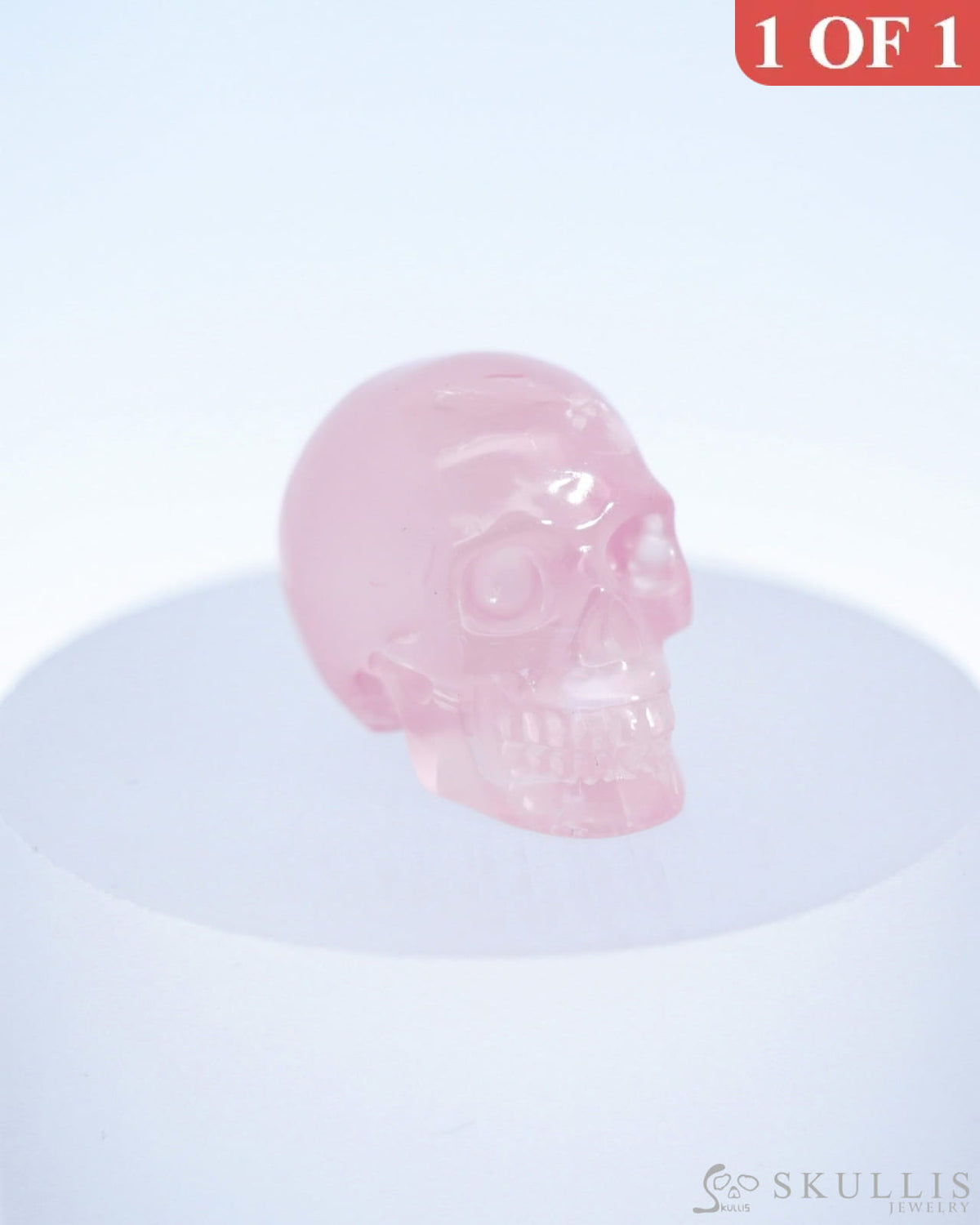 1.1’’ Rose Quartz Carved Gem Skull Skullis Realistic - 0500037 Tiny Gemstone Skull