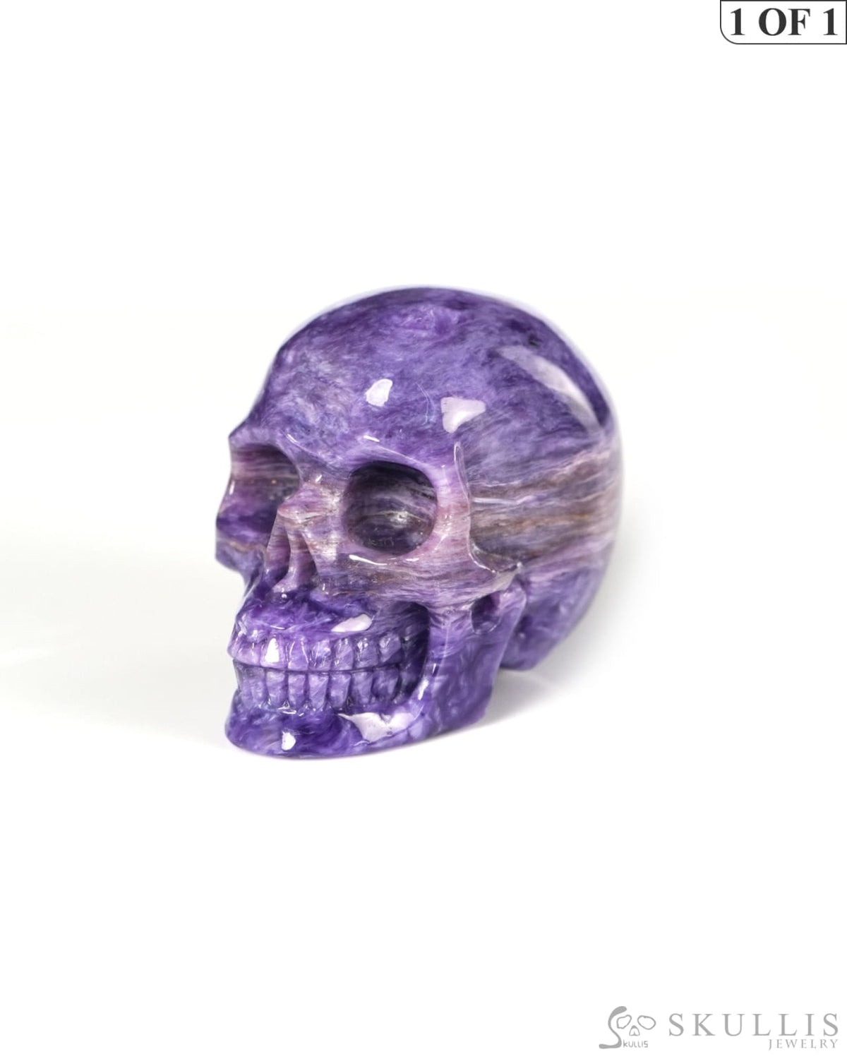 1.1’’ Russian Charoite Hand Carved Gem Skull Skullis Realistic - 9900531 - Tiny Gemstone Skull