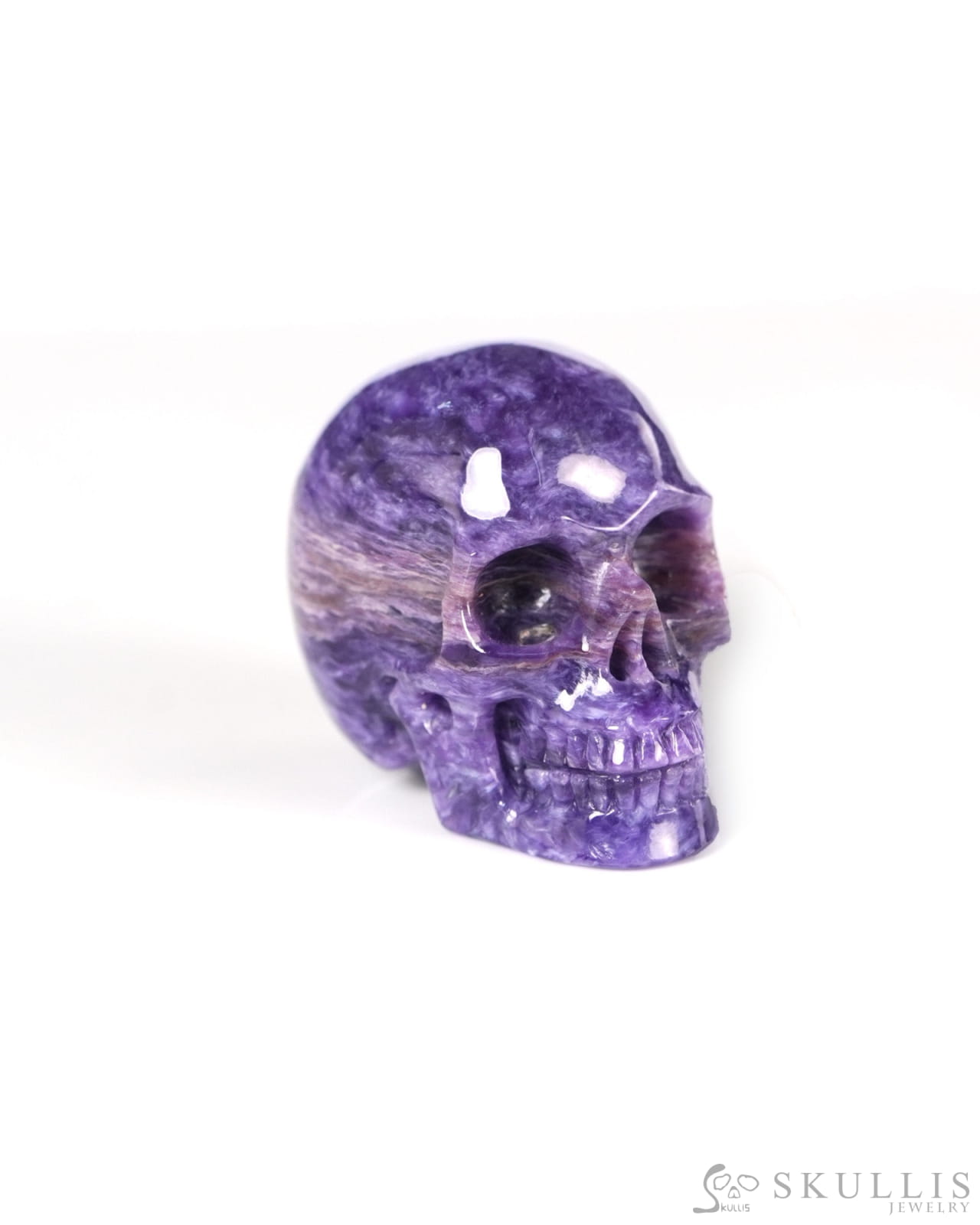 1.1’’ Russian Charoite Hand Carved Gem Skull Skullis Realistic - 9900531 - Tiny Gemstone Skull