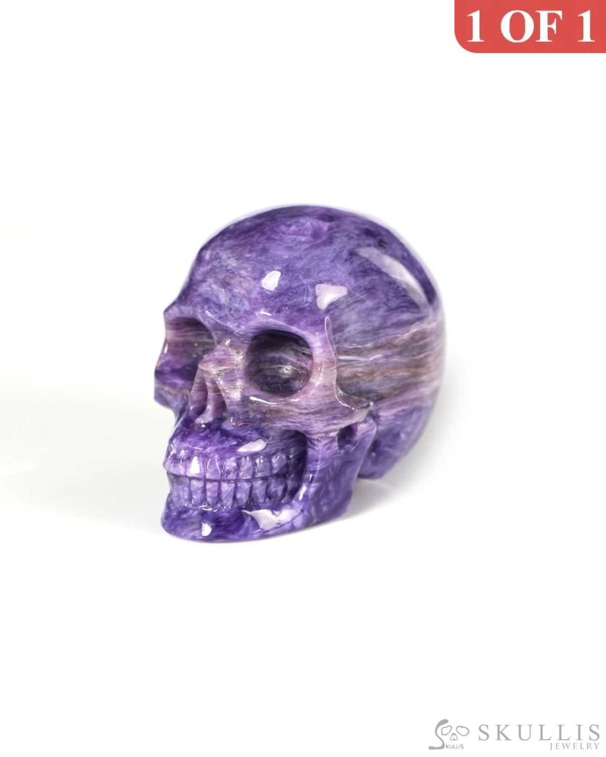 1.1’’ Russian Charoite Hand Carved Gem Skull Skullis Realistic - 9900531 - Tiny Gemstone Skull