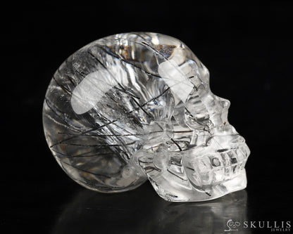 Gem Skull Of Rutilated Quartz Rock Carved Realistic Tiny Gemstone