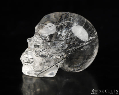 Gem Skull Of Rutilated Quartz Rock Carved Realistic Tiny Gemstone