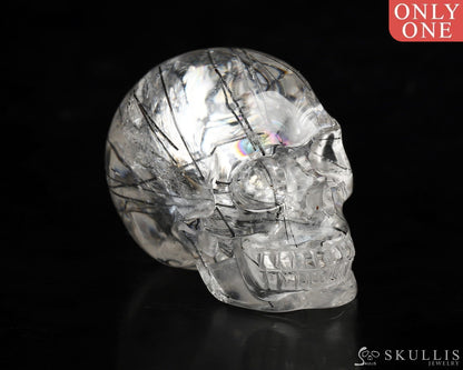 Gem Skull Of Rutilated Quartz Rock Carved Realistic Tiny Gemstone