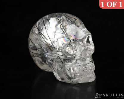 Gem Skull Of Rutilated Quartz Rock Carved Realistic Tiny Gemstone