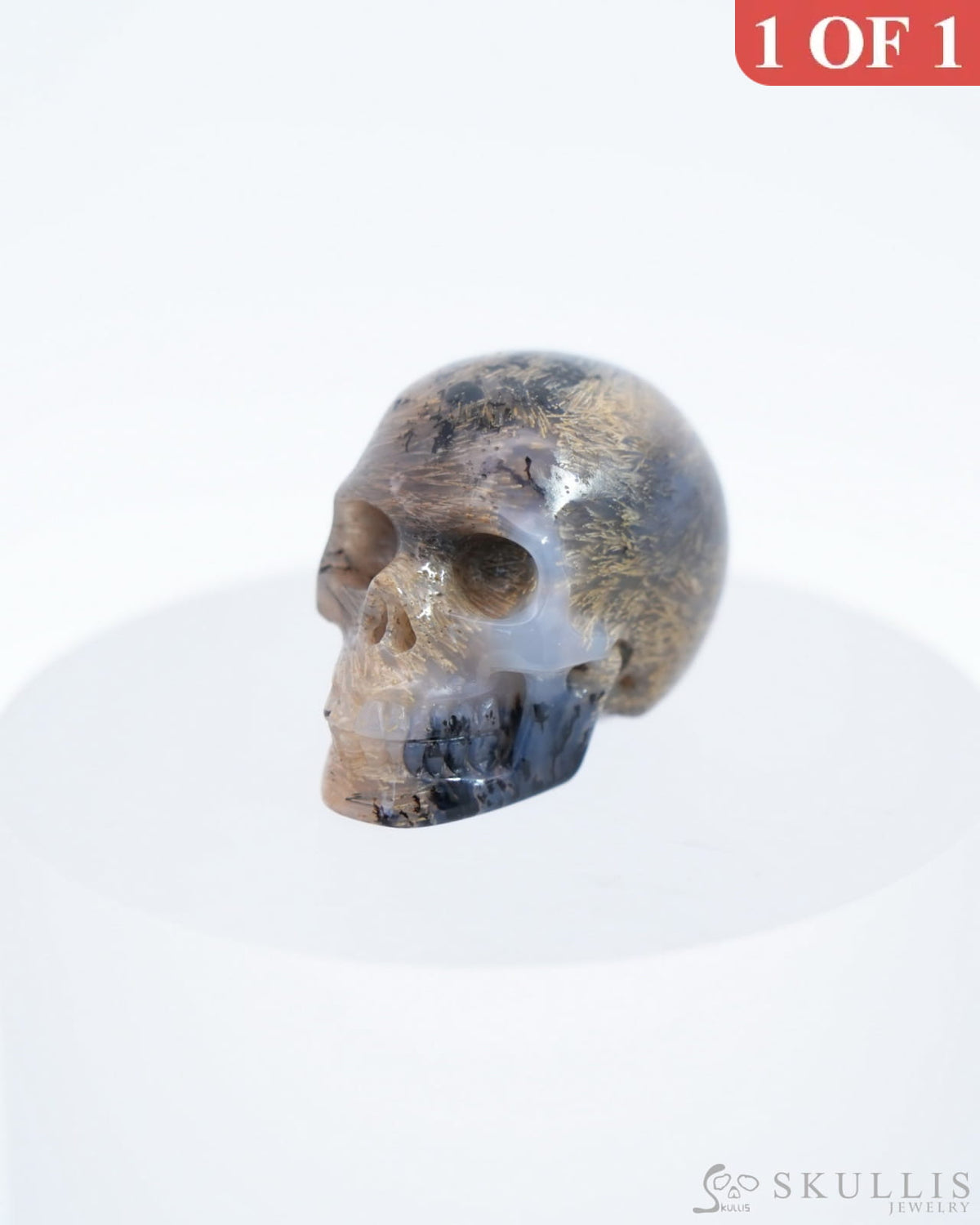1.1’’ Sagenitic Agate Carved Gem Skull Skullis Realistic - 0500035 Tiny Gemstone Skull