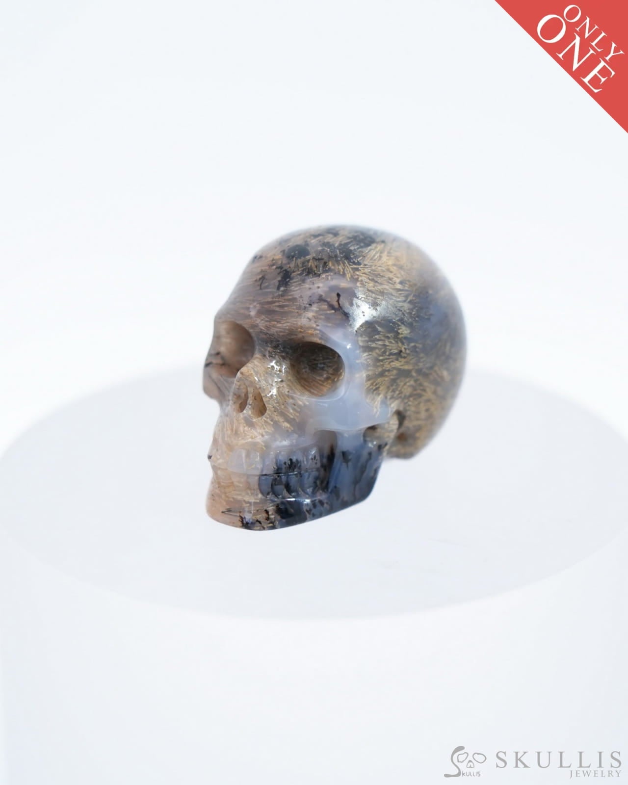 1.1’’ Sagenitic Agate Carved Gem Skull Skullis Realistic - 0500035 Tiny Gemstone Skull