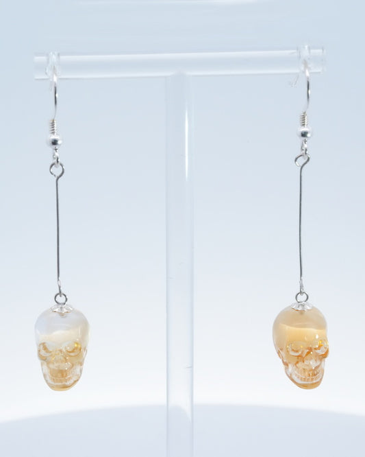 Gem Skull Earrings of Citrine Crystal Carved Skull - 0500024