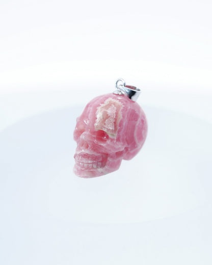 Gem Skull Pendant Necklace of Rhodochrosite Carved Skull with Silver Bail in Sterling Silver-0500044 Skull Pendants