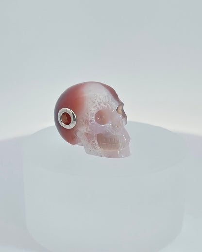 Gem Skull Pendant Necklace Of Mozambique Crystal Carved Skull With Detachable Silver Jaw In