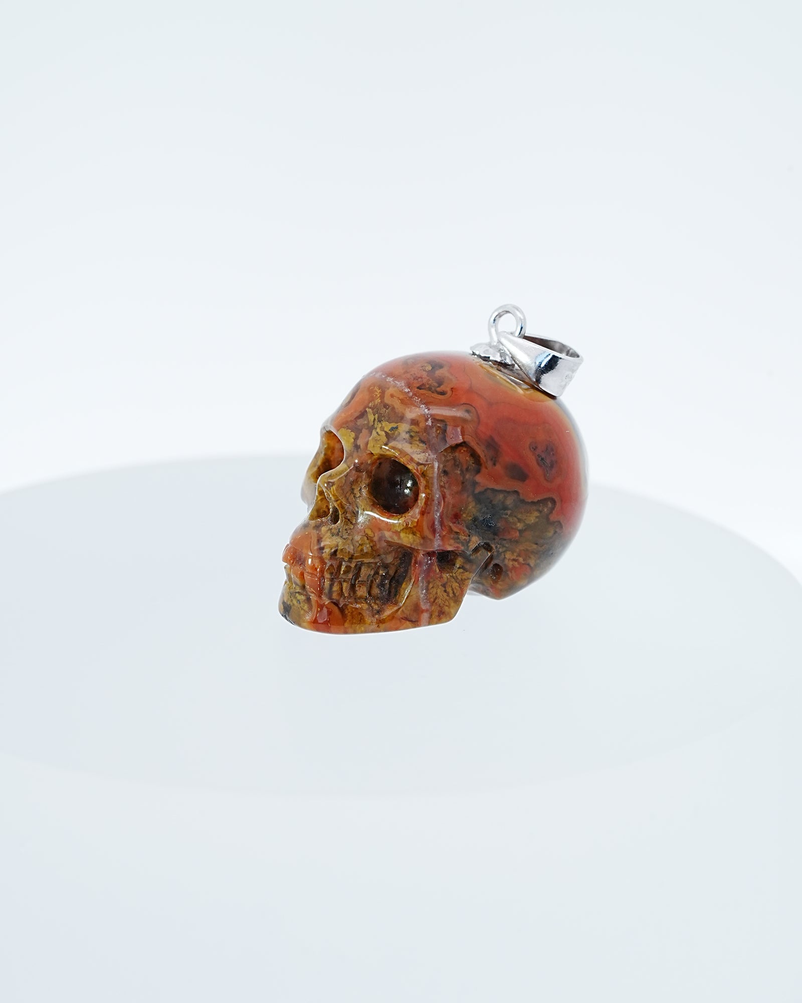 Gem Skull Pendant Necklace of Empire Red Agate Carved Skull with Silver Bail in Sterling Silver -0800047 Skull Pendants