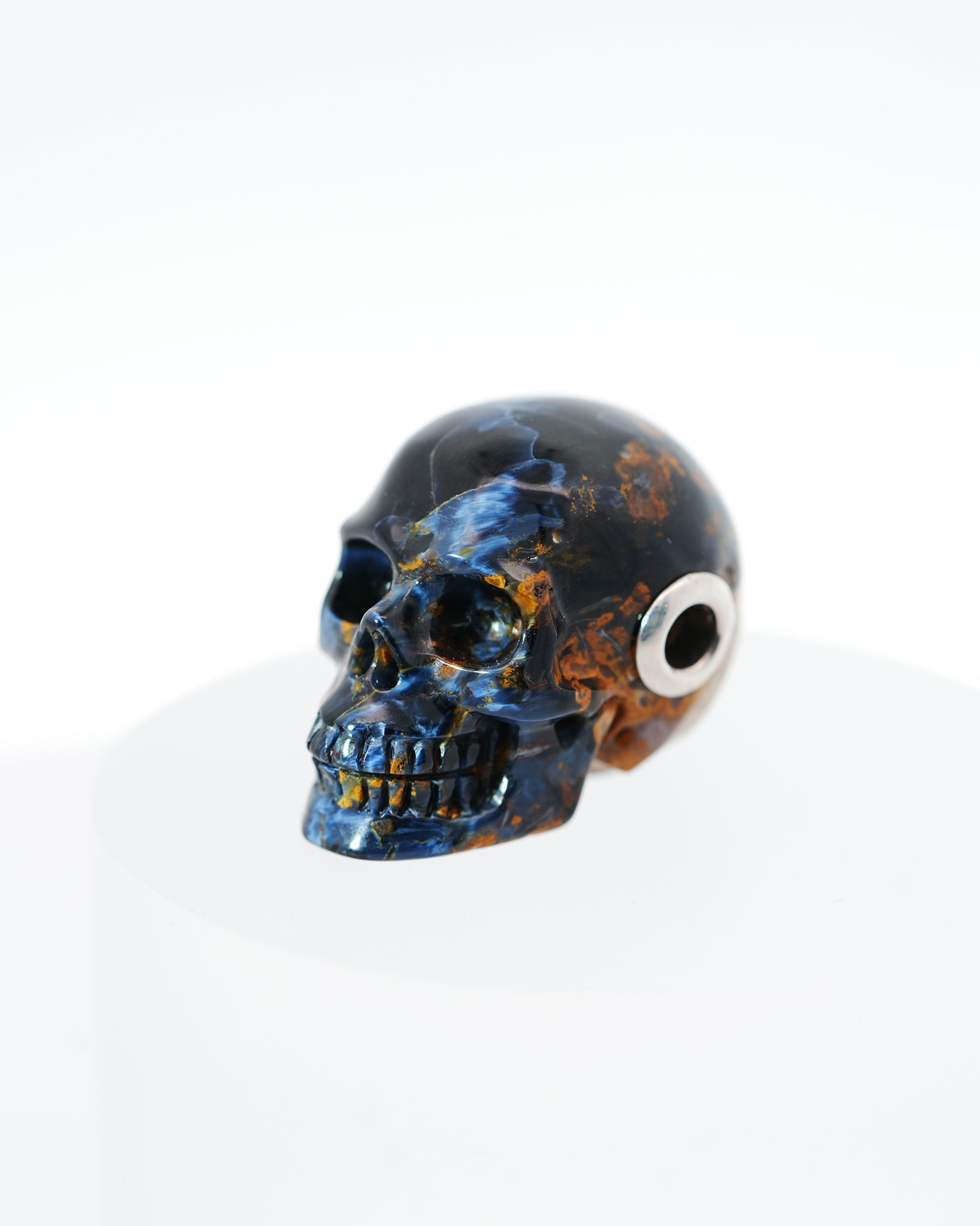 Skullis Signature Pietersite Gem Skull Pendant or Necklace Hand Carved Sterling Silver 925 Chain for Women & Men