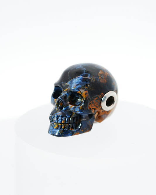 Skullis Signature Pietersite Gem Skull Pendant or Necklace, Hand Carved, Sterling Silver 925 Chain, for Women & Men - 0800048