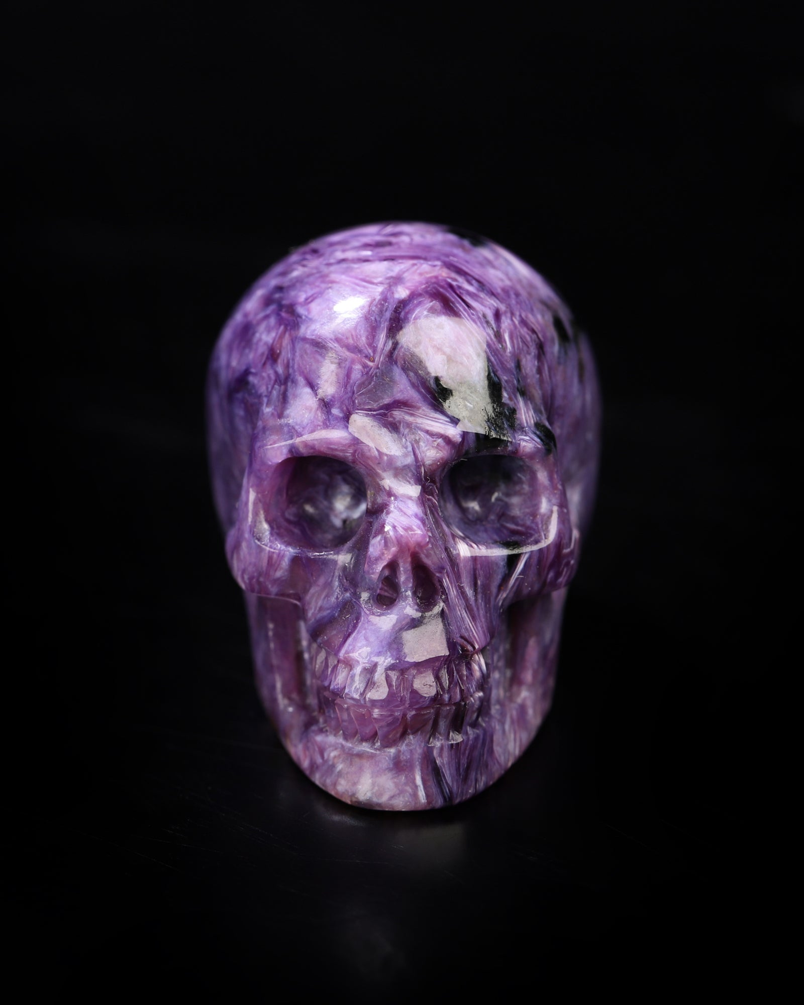 Rare 1.3’’ Russian Charoite Carved Gem Skull Skullis Realistic - 0800049 Tiny Gemstone Skull