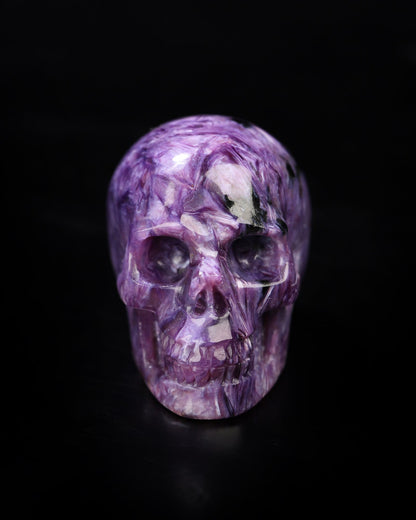 Rare 1.3’’ Russian Charoite Carved Gem Skull Skullis Realistic - 0800049 Tiny Gemstone Skull