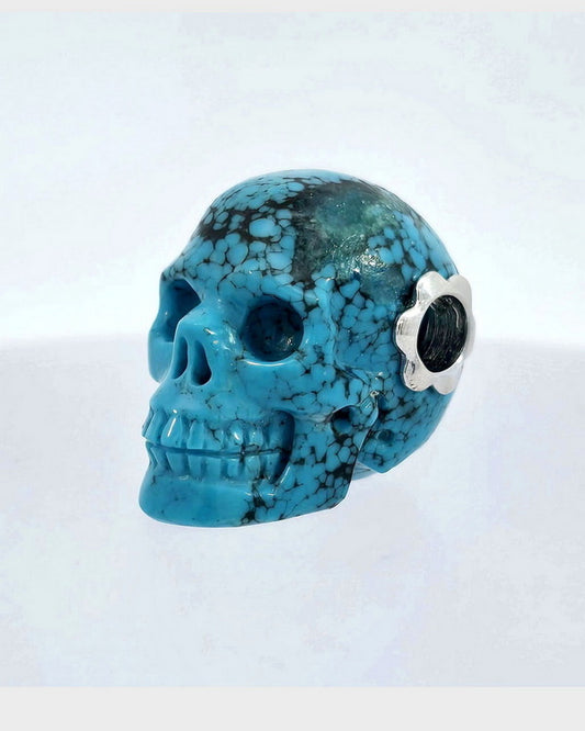 Skullis Signature Turquoise Gem Skull Pendant or Necklace, Hand Carved, Sterling Silver 925 Chain, for Women & Men - 0506519