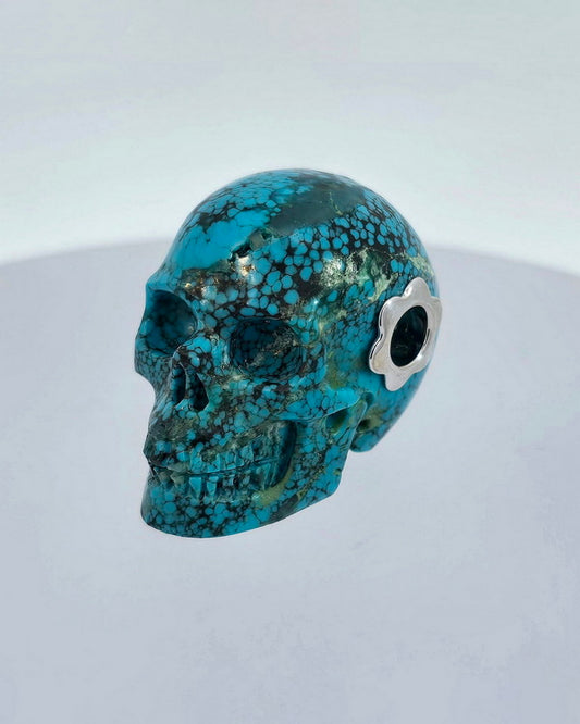 Skullis Signature Turquoise Gem Skull Pendant or Necklace, Hand Carved, Sterling Silver 925 Chain, for Women & Men - 0506520