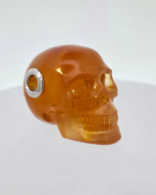 Skullis Signature Carnelian Gem Skull Pendant or Necklace, Hand Carved, Sterling Silver .925 Chain, for Women & Men - 0506528