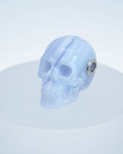 Skullis Signature Blue Lace Agate Gem Skull Pendant Or Necklace Hand Carved Sterling Silver 925