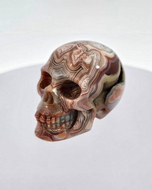 Rare Pattern 1.1" Red Crazy Lace Agate Carved Gem Skull, Skullis Realistic - 9500054