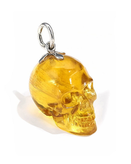 Minimalist Skull Pendant - Gem Skull Pendant Necklace of Orange Fluorite Crystal Carved Skull with Loop in 925 Sterling Silver  - 9500085