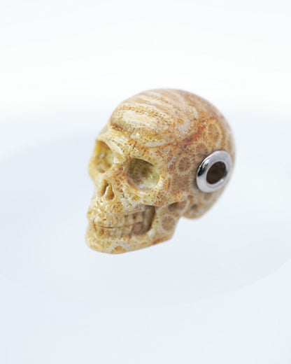 Skullis Signature Coral Fossil Gem Skull Pendant or Necklace, Hand Carved, Sterling Silver 925 Chain, for Women & Men - 9500097