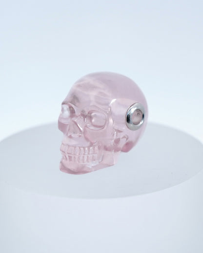 Skullis Signature Rose Quartz Gem Skull Pendant Or Necklace Hand Carved Sterling Silver 925 Chain