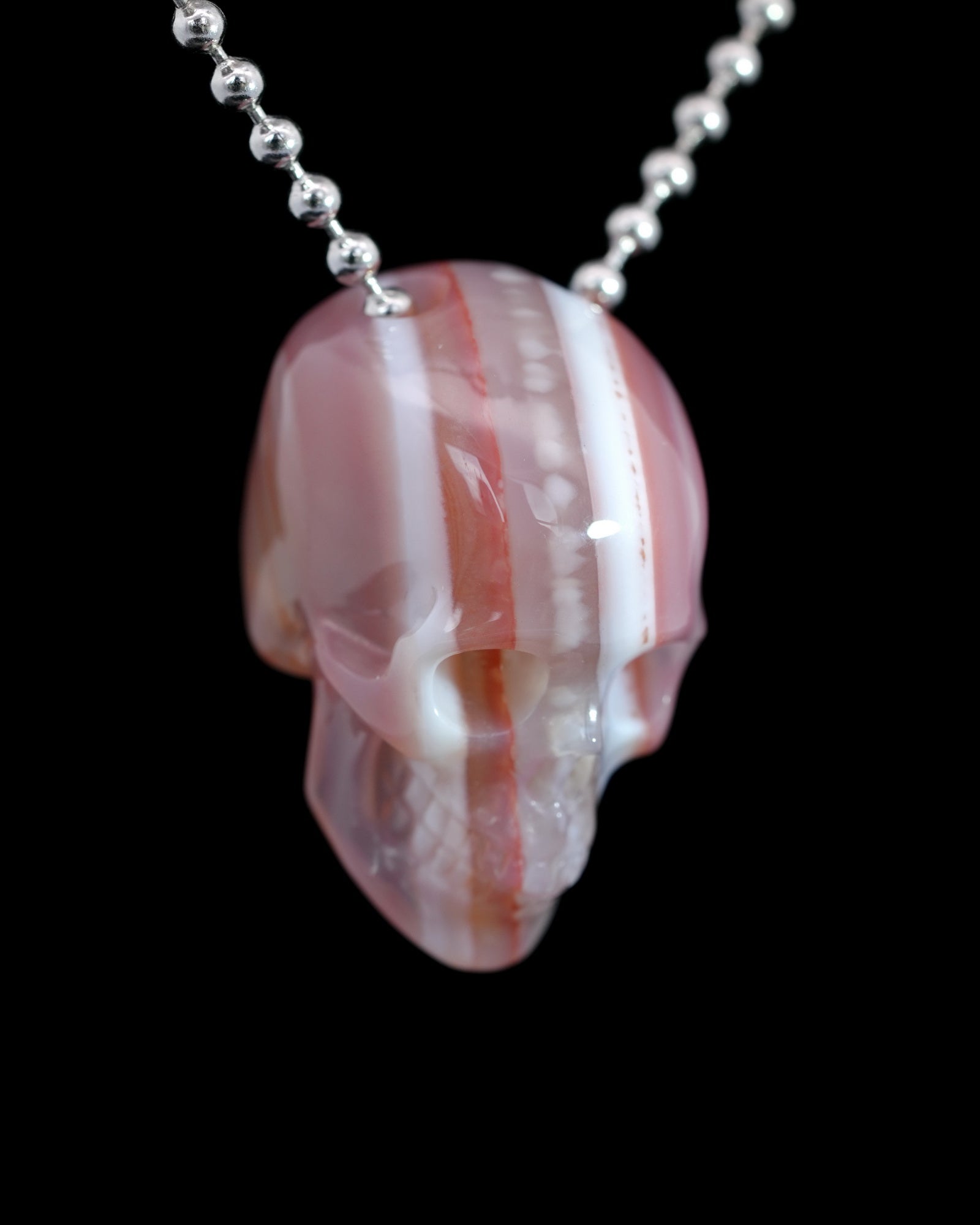 Gem Skull Pendant Necklace of Mozambique Agate Carved Hollow Skull with 925 Silver Chain - 9500204 Skull Pendants