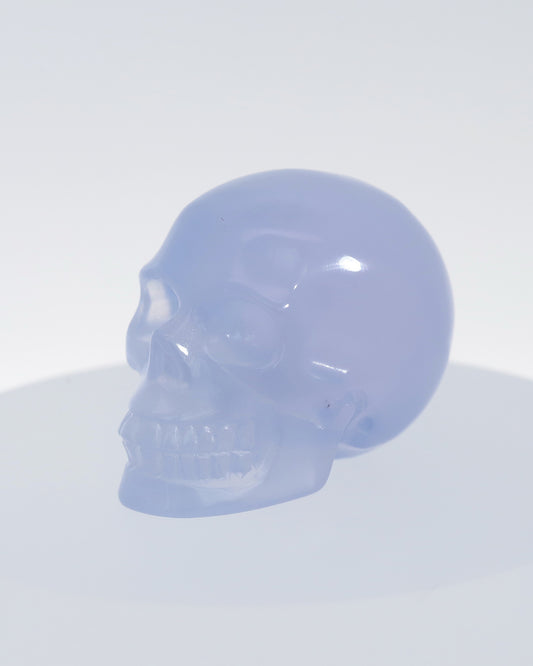 1.1" Blue Chalcedony Carved Gem Skull, Skullis Realistic - 9800043