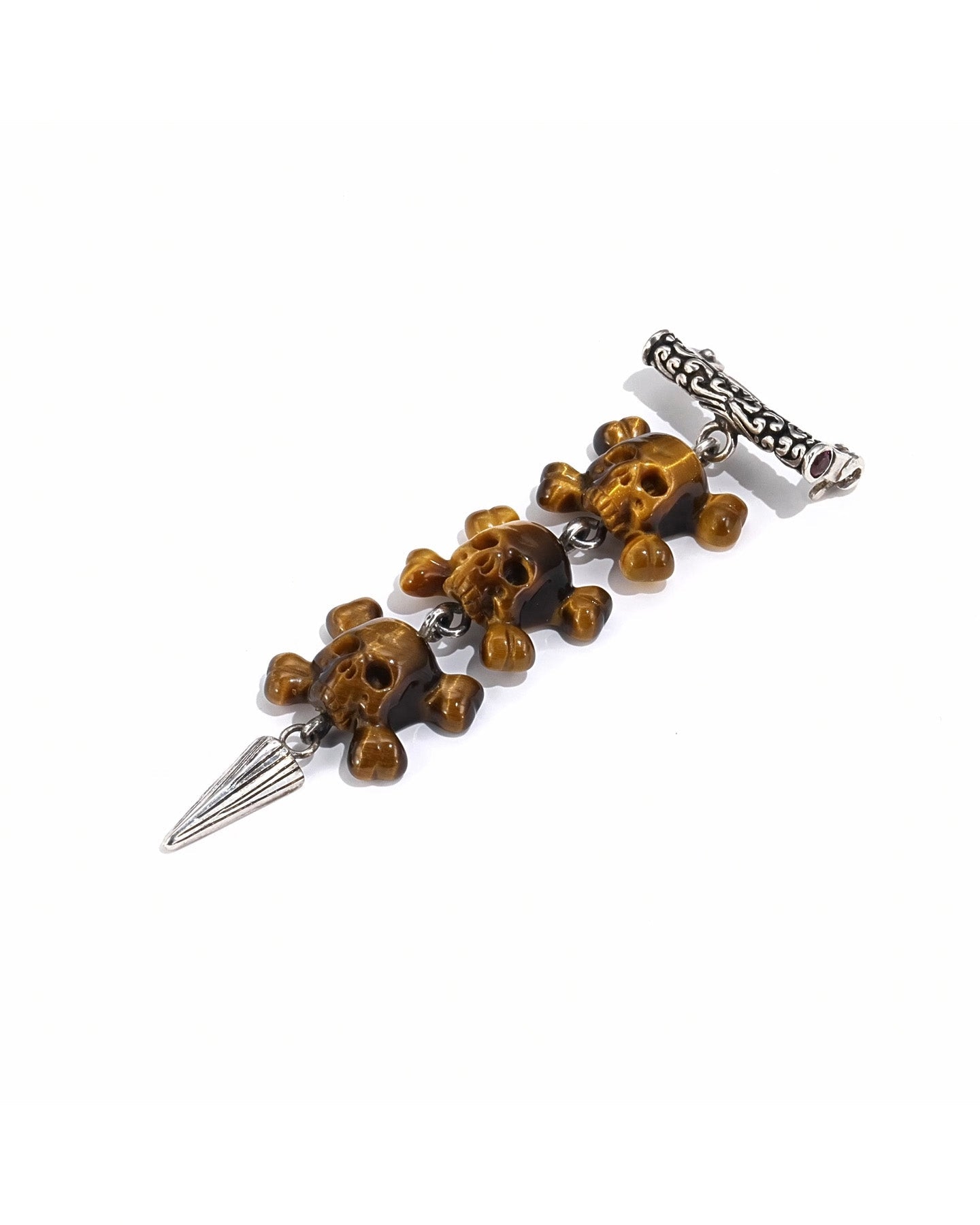 Gem Skull Pendant Necklace Of Gold Tiger’s Eye Carved Skull With Bail In 925 Sterling